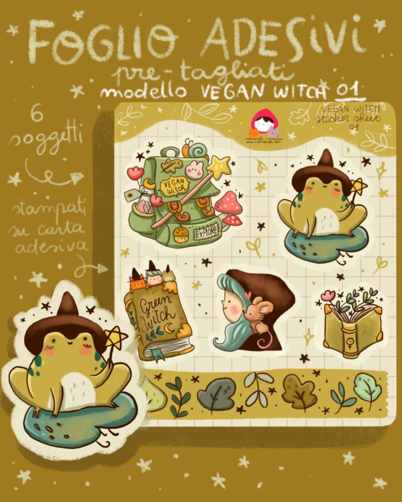foglio di adesivi "vegan witch"