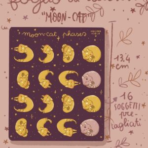 foglio di adesivi gatto luna