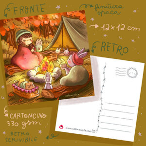 Cartolina quadrata illustrata Pic nic autunnale