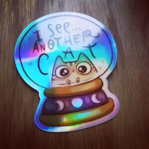 Adesivo in vinile olografico gatto "i see..another cat"