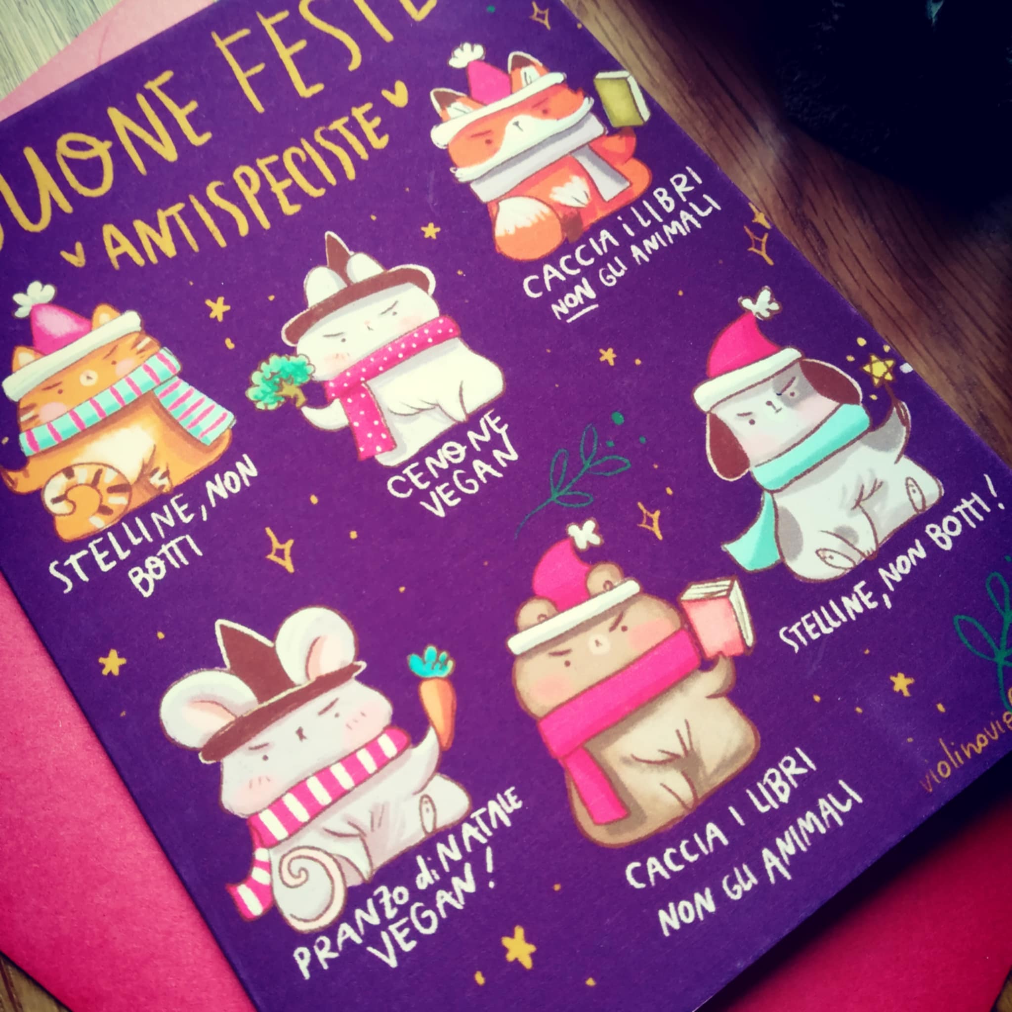 Biglietto illustrato di natale vegan