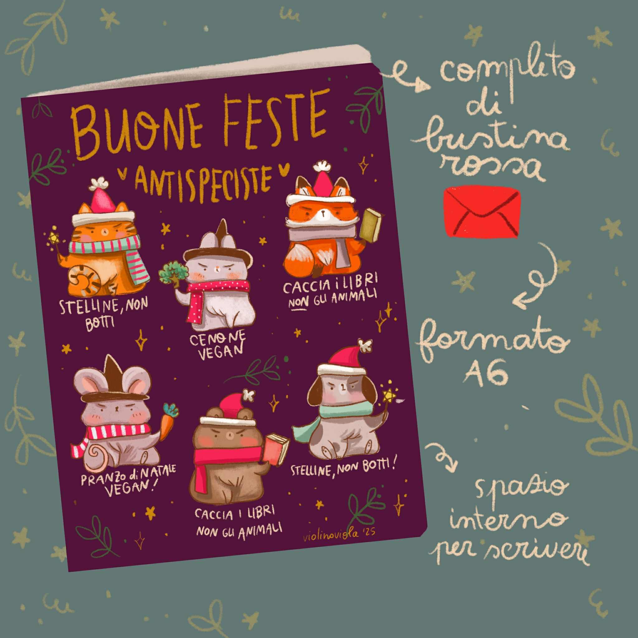 Biglietto illustrato di natale vegan - immagine 2