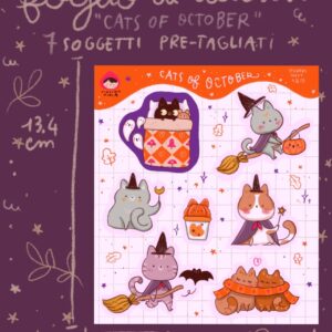 foglio di adesivi Cats of October