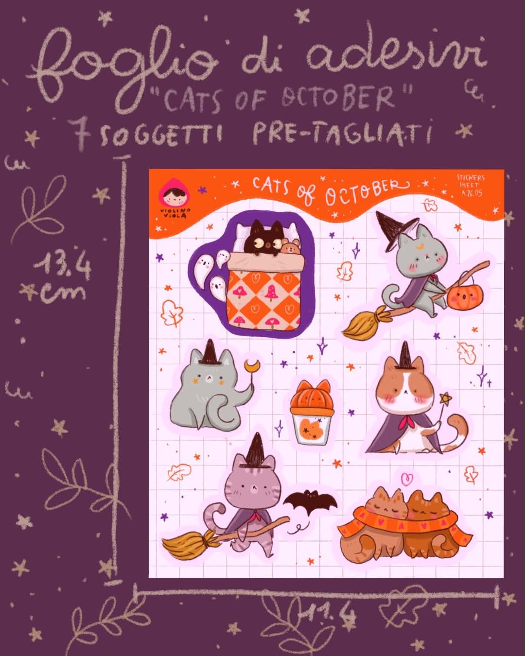 foglio di adesivi Cats of October